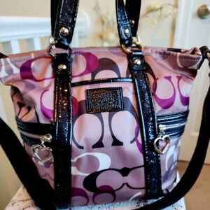 Coach Signature Satin Shoulder Bag in Pink, Purple & Black